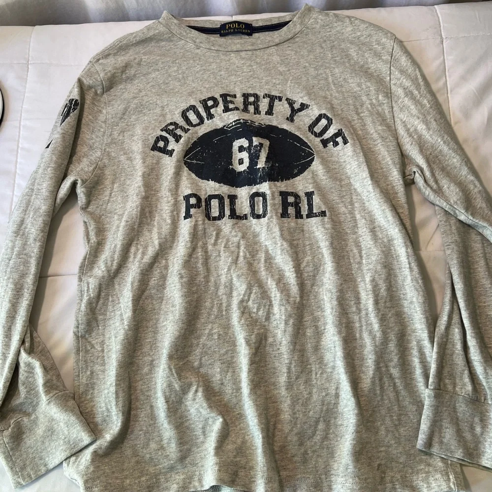 Ralph Lauren Boys Football Cotton Long Sleeve Tee Gray